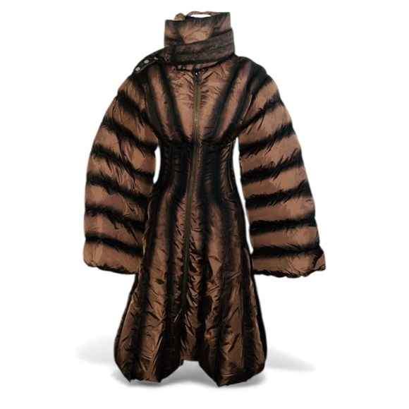 Dolls Kill Darker Waves Brown Puffer trench jacket size XXS - Picture 2 of 8